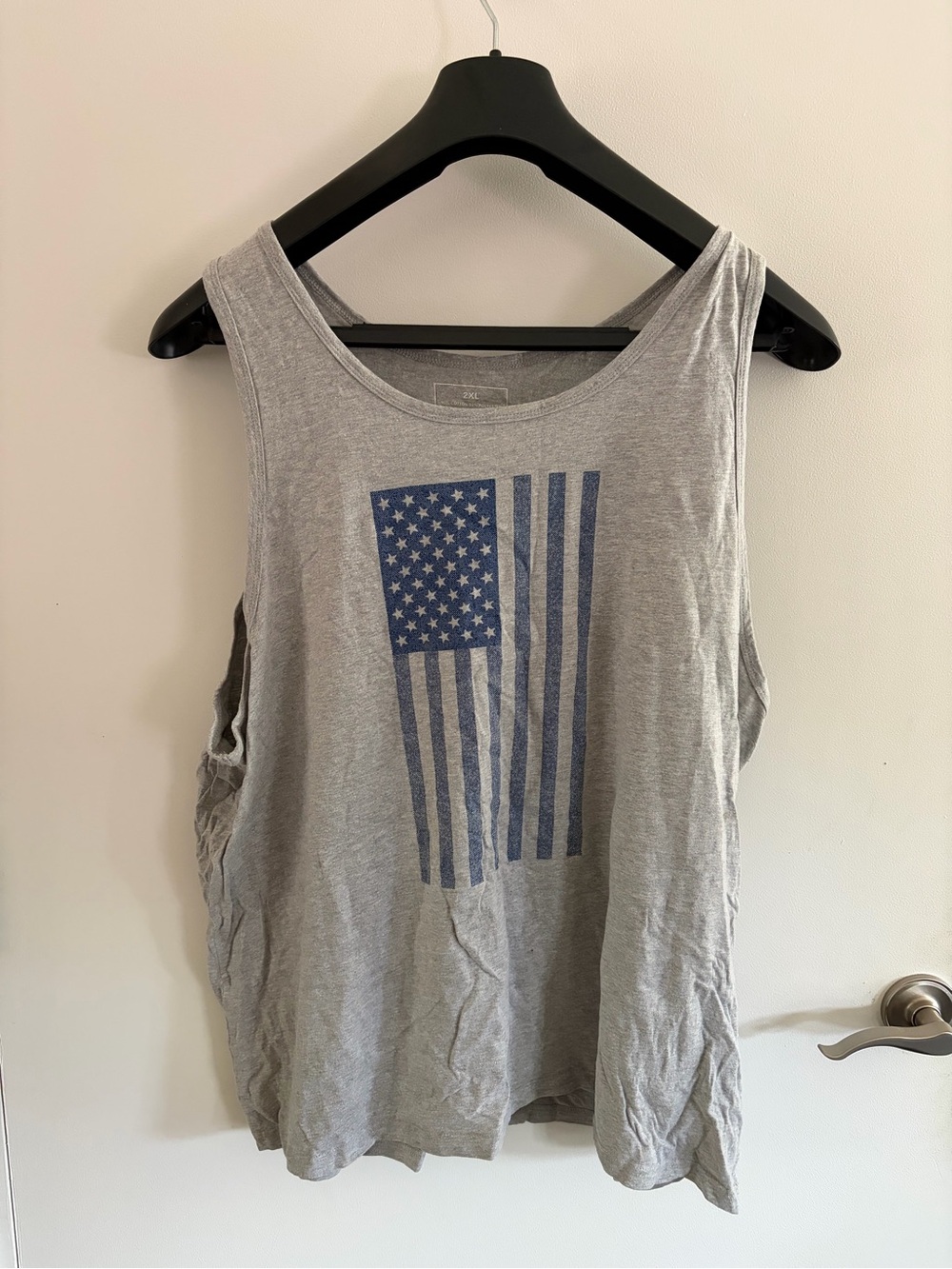 Grey Sleeveless Tank with Blue Flag Graphic